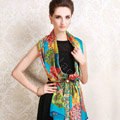 Luxury autumn and winter female long 100% mulberry silk print scarf shawl wrap - Blue