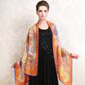 Luxury autumn and winter female long 100% mulberry silk print scarf shawl wrap - Orange