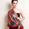 Luxury autumn and winter female long 100% mulberry silk print scarf shawl wrap - Red