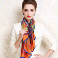 Luxury women autumn and winter 100% mulberry silk floral print scarf shawl wrap - Orange