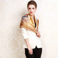 Luxury women autumn and winter 100% mulberry silk square floral print scarf shawl - Gold