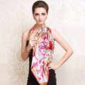 Luxury women autumn and winter 100% mulberry silk square floral print scarf shawl - Pink