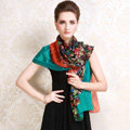 Luxury women autumn and winter long 100% mulberry silk floral print scarf shawl wrap - Green