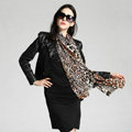 Luxury women autumn and winter long 100% mulberry silk leopard print scarf shawl - Coffee