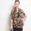 Luxury women autumn and winter long 100% mulberry silk leopard print scarf shawl - Yellow