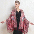 Luxury women autumn and winter warm long 100% mulberry silk flower print scarf shawl wrap - Red