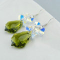 Luxury crystal diamond 925 sterling silver raindrop dangle earrings 48mm - Green