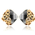 Luxury crystal diamond exaggerating rhombus gem stud earrings 18k gold plated - Black gold