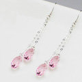 Luxury crystal diamond long raindrop 925 sterling silver dangle earrings - Pink