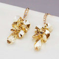 Luxury crystal diamond raindrop 925 sterling silver dangle earrings 4cm - Champagne