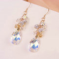 Luxury crystal diamond raindrop 925 sterling silver dangle earrings - White