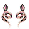Luxury fashion crystal diamond exaggerating snake stud earrings 18k rose plated - Black