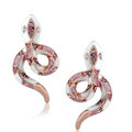 Luxury fashion crystal diamond exaggerating snake stud earrings 18k rose plated - Pink