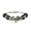 Luxury fashion diamond flower glass beads women bangle bracelet 18K white gold GP - Purple 26