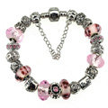 Luxury fashion diamond glass beads women bangle bracelet 18K white gold plated - Pink