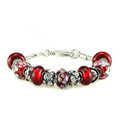 Luxury fashion diamond glass beads women bangle bracelet 18K white gold plated - Red 13