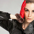 Allfond Women winter waterproof cold-proof warm rex rabbit fur genuine goatskin leather gloves L - Red