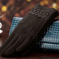 Allfond fashion women touch screen gloves stretch cotton lace winter warm business gloves - Coffee