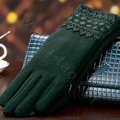 Allfond fashion women touch screen gloves stretch cotton lace winter warm business gloves - Green