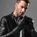 Allfond men business button winter waterproof cold-proof warm goatskin leather gloves M - Black