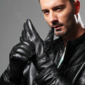 Allfond men button winter waterproof cold-proof plus velvet warm genuine sheep skin leather gloves - Black