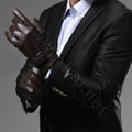 Allfond men winter waterproof cold-proof warm genuine goatskin leather hasp gloves L - Coffee