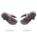 Allfond men winter waterproof cold-proof warm genuine goatskin leather hasp wool gloves L - Coffee