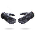 Allfond men winter waterproof cold-proof warm wool hasp genuine goatskin leather gloves L - Black