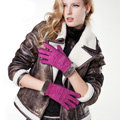 Allfond women winter cold-proof plus velvet warm genuine pigskin clipping leather gloves - Rose