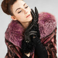 Allfond women winter warm waterproof cold-proof wool genuine goatskin leather gloves L - Black