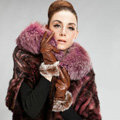 Allfond women winter waterproof cold-proof bow-knot rex rabbit fur genuine goatskin leather gloves L - Brown