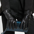 Allfond women winter waterproof cold-proof warm folds genuine goatskin leather gloves L - Black