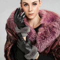 Allfond women winter waterproof cold-proof warm rabbit fur genuine goatskin leather gloves L - Black