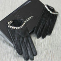 Fashion Women Crystal Genuine Leather Sheepskin Half Palm Short Gloves Size M - Black