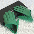 Fashion Women Genuine Leather Sheepskin Half Palm Short Gloves Size M - Apple green