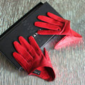 Fashion Women Genuine Leather Sheepskin Half Palm Short Gloves Size M - Red