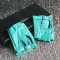 Fashion Women Genuine Leather Sheepskin Half-finger Short Gloves Driving - Green