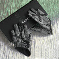 Fashion Women Snake pattern Genuine Leather Sheepskin Half Palm Short Gloves Size L - Black