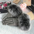 Fashion women winter warm thick fox fur cuff genuine sheepskin leather Gloves size M - Grey