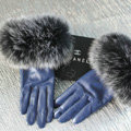 Fashion women winter warm thick fox fur cuff genuine sheepskin leather Gloves size M - Violet