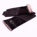 Women Winter Genuine leather Lambskin Fur Gloves Warm Lined Mittens Size M - Black