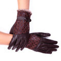 Women Winter Genuine leather Lambskin Fur Gloves Warm Lined Mittens Size L - Coffee
