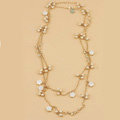 Fashion Women Luxury Choker Crystal Pearl Flower long Necklace Jewelry gold plated - White