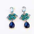 Luxury Crystal Blue Gemstone Raindrop Stud Earrings Gold Plated Women Fashion Jewelry