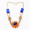 Luxury Crystal Flower Pendant Alloy Choker Bib Statement Necklace Women Jewelry - Orange