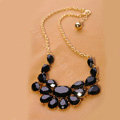 Luxury Crystal Gemstone Flower Pendant Choker Bib Statement Necklace Women Jewelry - Black