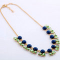 Luxury Crystal Gemstone Flower Pendant Choker Bib Statement Necklace Women Jewelry - Blue