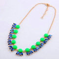 Luxury Crystal Gemstone Flower Pendant Choker Bib Statement Necklace Women Jewelry - Green+Blue