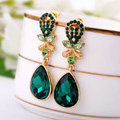 Luxury Crystal Green Gemstone Raindrop Stud Earrings Gold Plated Women Fashion Jewelry