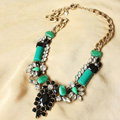 Luxury Fashion Women Exaggeration Choker Crystal Gem Flower Bib Necklace Jewelry - Green
